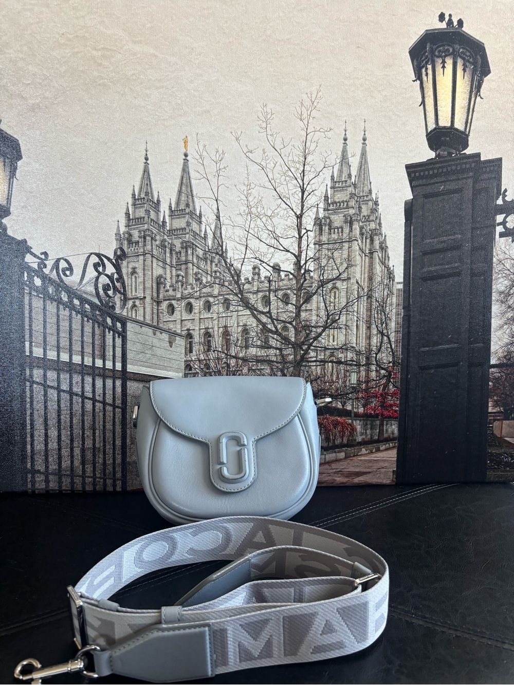 Marc Jacobs Light Gray Saddle Crossbody with Logo Strap